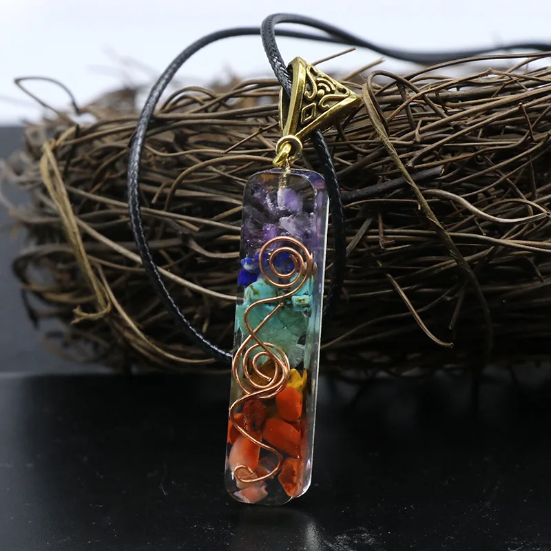 Orgonite chakela necklace, crystal semi-precious stone gravel, meditation seven chakra pendant