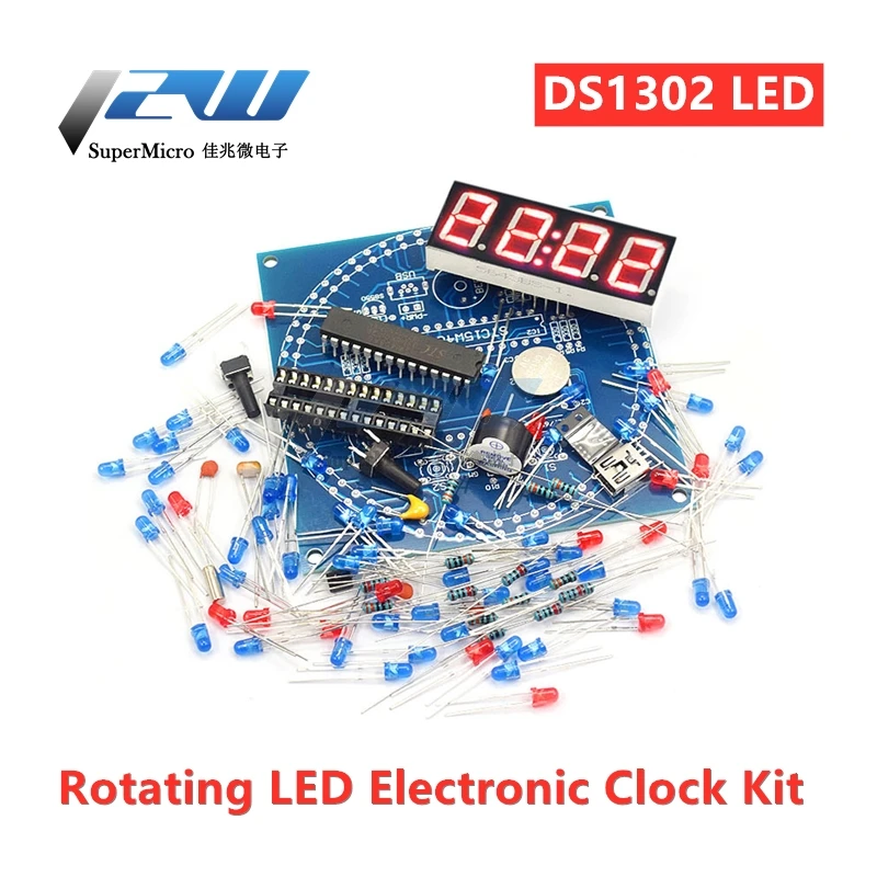 LED Display Alarm Rotary Electronic Clock DIY Kit Light Control Temperature  DS1302 C8051 MCU Electronic Module STC15W408AS KIT