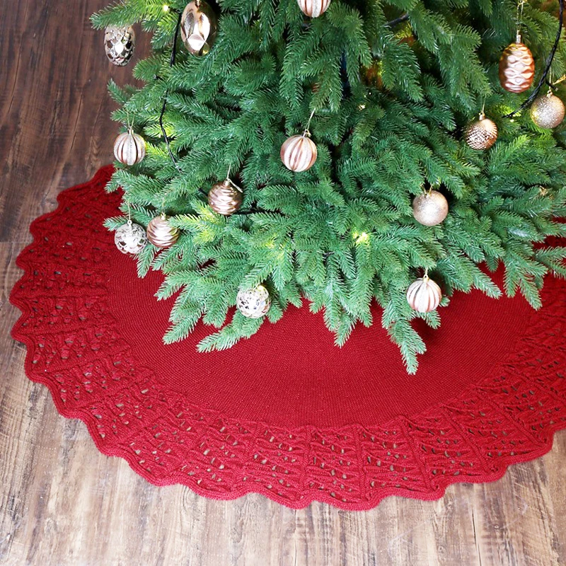 Hollow Out Christmas Tree Skirt Knitted Christmas Tree Bottom Apron Restaurant Christmas Decorations Household Festival Supplies