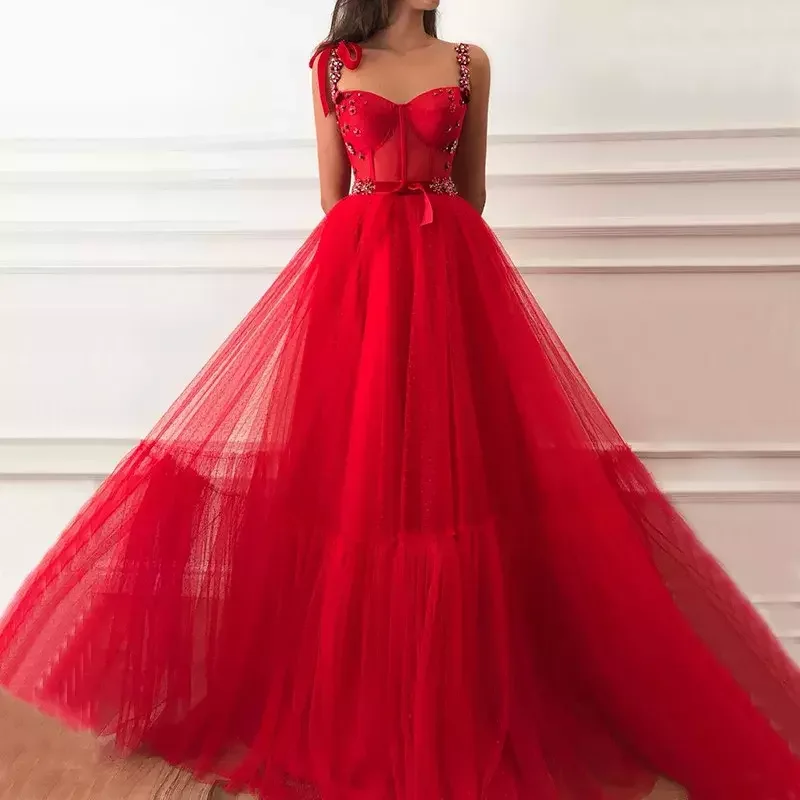 

New Red Prom Dresses 2023 Women Formal Party Night Vestidos De Noite Elegant Spaghetti Straps Evening Gowns Long Abendkleider