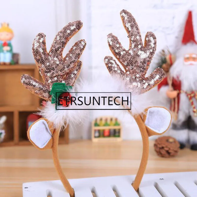 100pcs Christmas Headband Xmas Hair Accessories Reindeer Antlers Headband Christmas Hair Band New Year Headband Santa Snowman