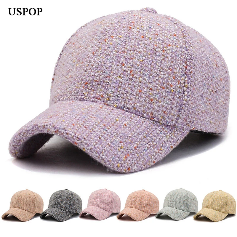 

USPOP 2021 New Autumn Winter Caps Women Thick Plush Baseball Caps Adjustable Sun Visor