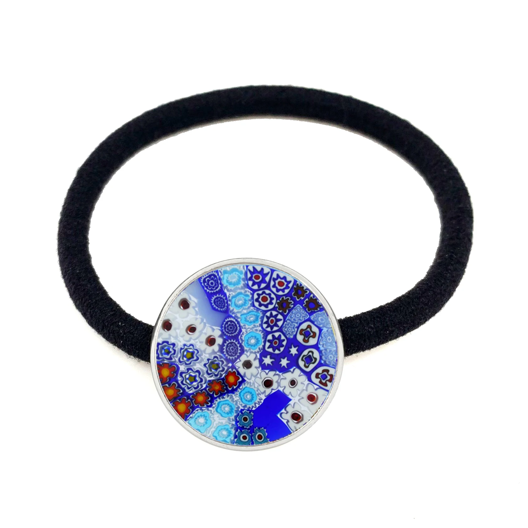 Murano Millefiori Black Hairbands MultiColour Flower 20mm Glass Cabochon Hairwear Jewelry For Women Girls Gift Wholesale