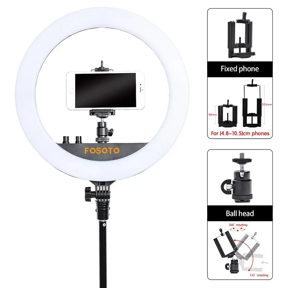 Fosoto-Iluminação fotográfica com tripé e controle remoto, lâmpada de anel para câmera e telefone, 14 polegadas, 3000-6000K, FT-240RL