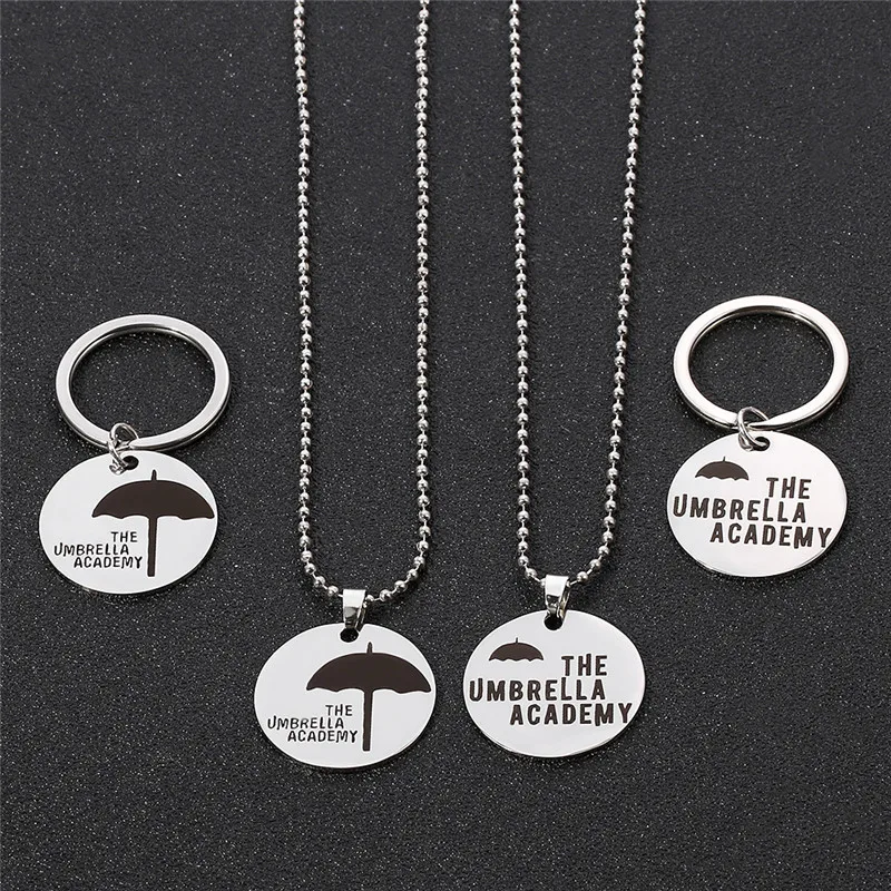 Stainless Steel Umbrella Academy Charm Necklace Cosplay Round Bead Chain Umbrella Woman Gift Letter Kpop Naszyjnik Jewelry