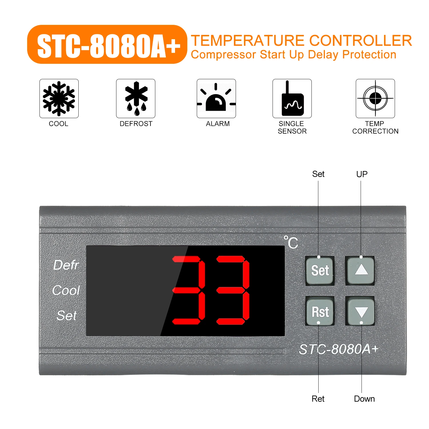 STC-8080A+ Digital Temperature Controller Refrigerator Thermostat for Refrigerator Automatic Defrosting with NTC Sensor Probe