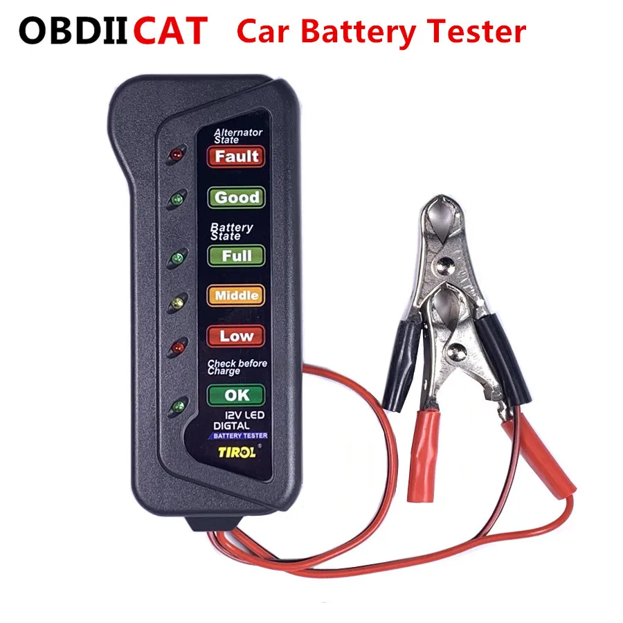 

12VCar Battery Tester Check 12V Car Battery Condition& Alternator Charging 6 LED Display indication Battery auto Diagnostic Tool