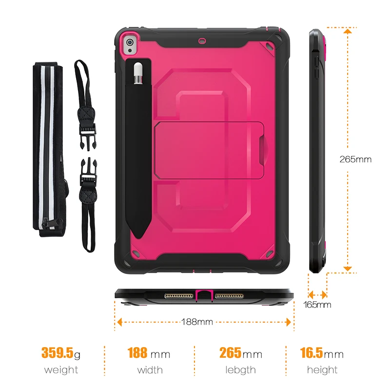 Silicone Hybrid Case with Pencil Slot and Shoulder Strap for iPad Air 10.5 2019 (Air 3)Tablet Shockproof Cover for iPad Pro 10.5