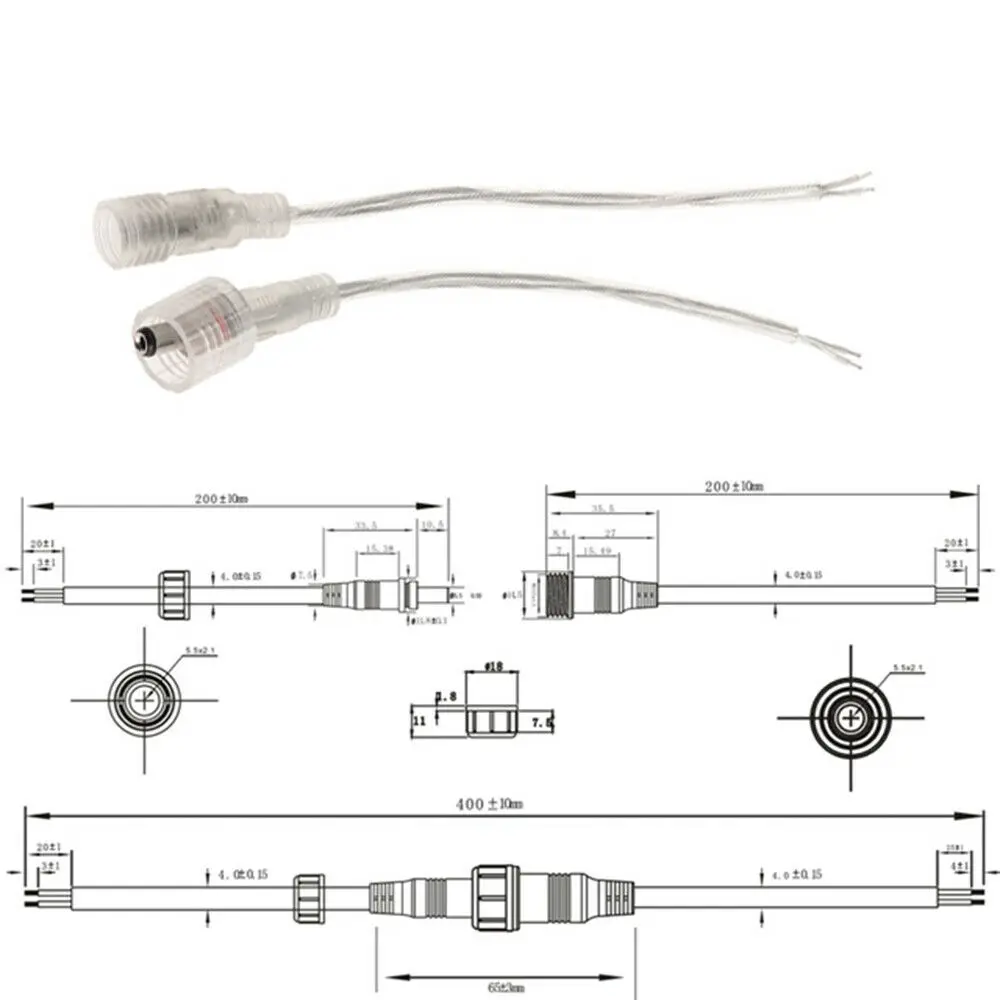 1/5/10/50 pairs 5.5mm x 2.1mm 22AWG Male Female DC IP67 Waterproof Power Extension Cable