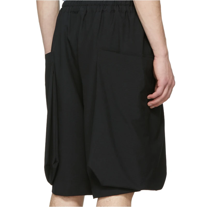 Spring And Summer New Men's Casual Loose-Fitting Shorts Solid Color Symmetry Oversize Pocket Elastic Waist Pants