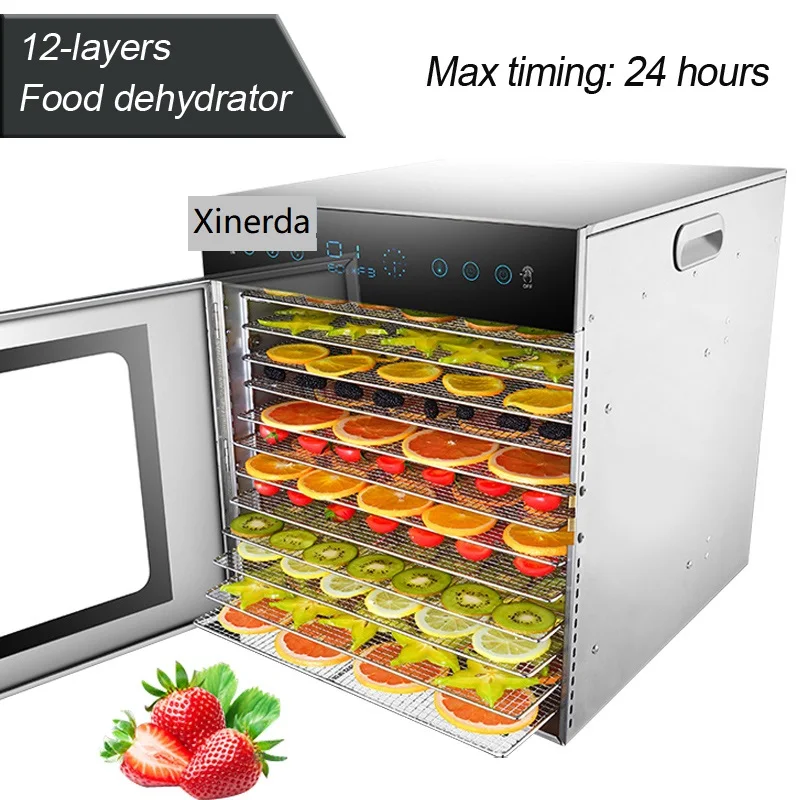 12-layers Food dehydrator Commercial/home dual-use food dryer Stainless steel fruit vegetable drying machine 220V/50HZ 1000W 1PC