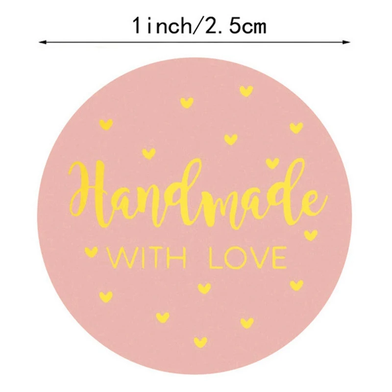 500pcs/roll Pink Gold Stickers Thank You Sticker Thank You for Your Order Handmade With Love sticker Round Seal Adhesive Labels