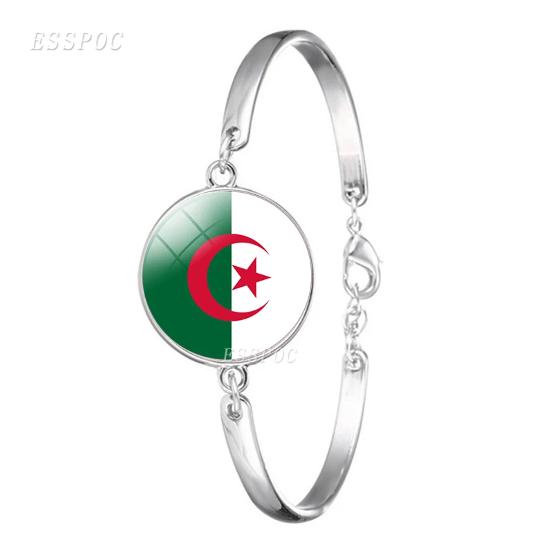 Algeria Flag Jewelry Set Algeria Flag Glass Cabochon Stud Earrings/ Bracelet/ Necklace Set