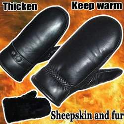 Leather Gloves Men's Sheepskin Mittens Wool Real Fur Gloves Winter Warm Outdoor Women's Sheepskin Fur one Thick Cold-proof Glove