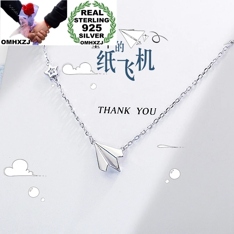 OMHXZJ Wholesale European Fashion Woman Girl Party Birthday Wedding Gift Paper Plane S925 Sterling Silver Pendant Necklace NA266