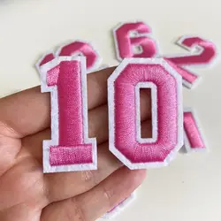 1Pcs Pink Embroidered Number Iron On Patch Applique For Clothing Sew On badge Patches For Jacket Bag Garment Accessories