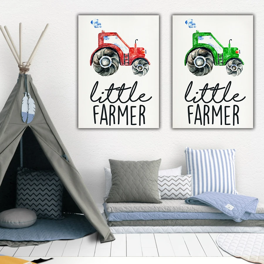 Nordic Canvas HD Little Farmer Poster and Tractor Print Art Oil Painting for Boys Child Room Pictures Wall Decoration