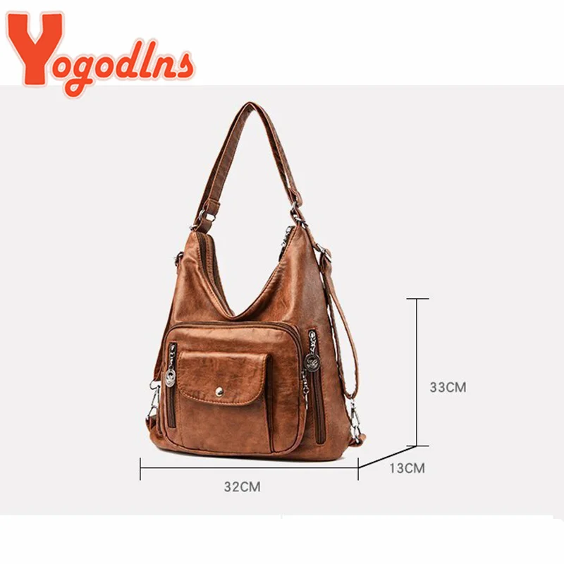 Yogodlns Retro Leather Shoulder Bag Female Multi-pockets Crossbody Bag Fashion Large Capacity Handbag New Messenger Bag Tote sac