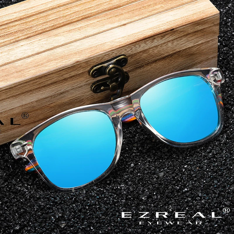 EZREAL Polarized Sunglasses for Boys and Girls with Recycled Frames and Color Wood Temples S5062