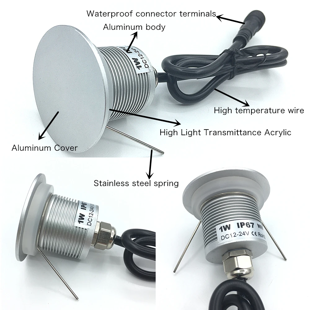 Imagem -04 - Impermeável Led Jardim Luz Lâmpadas Subterrâneas 1w Ip67 ao ar Livre Caminho Enterrado Escadaria Paisagem Spot Ground Wall Iluminação 12v 24v