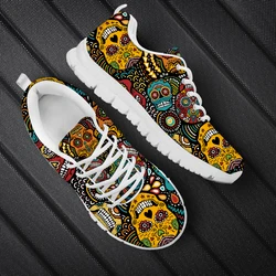 WHEREISART Classic Sugar Skull Printed Men Flats Sneakers Plus Size 48 Brand Design Spring Autumn Lace Up Walking Shoes Dropship