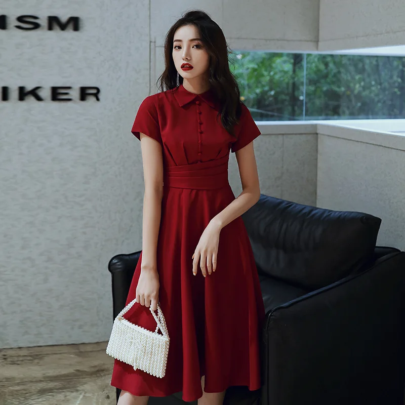 

Women Toast Dress Bride 2020 New Summer Burgundy Wedding Daily Wear Modern Slim Engagement Dress Skirt