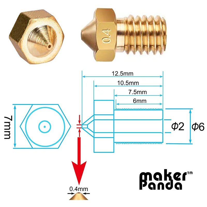 makerPanda 24Pcs 3D Printer Nozzles for E3D V5-V6 Extruder, M6 Thread Brass Print Head Hotend (0.2mm,0.4mm,0.6mm,0.8mm,1.0mm)