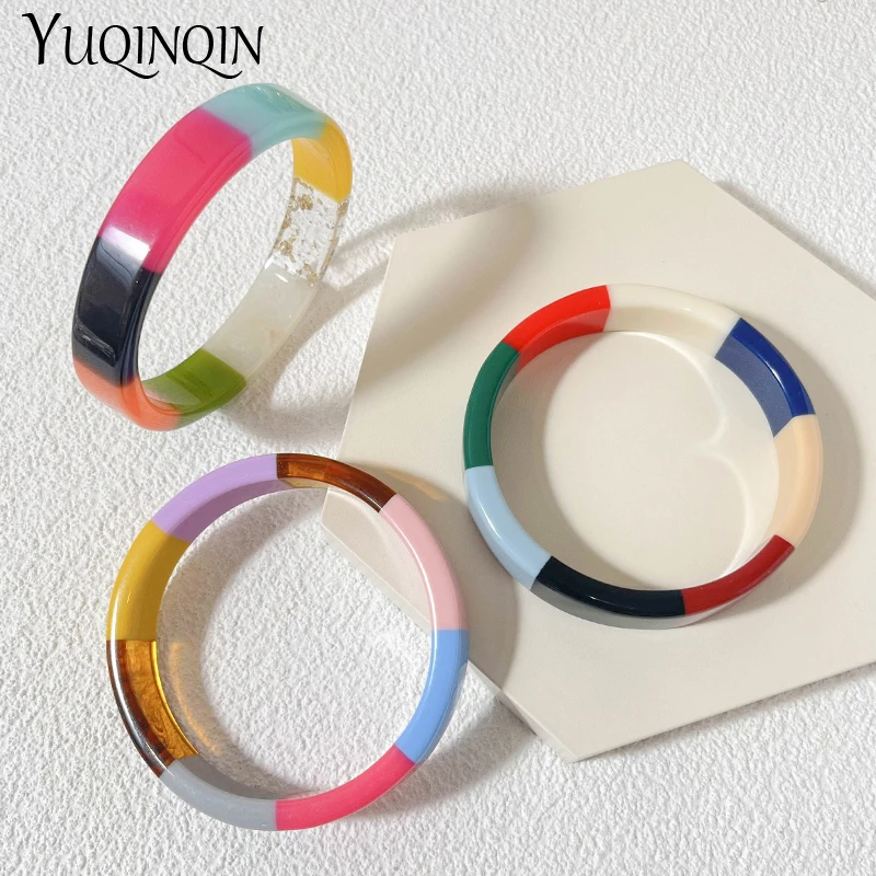 Colorful Trendy Round Bangle Bracelets for Women Fashion Jewelry Acrylic Resin Geometric Cuff Bangles Designer Simple Style Gift