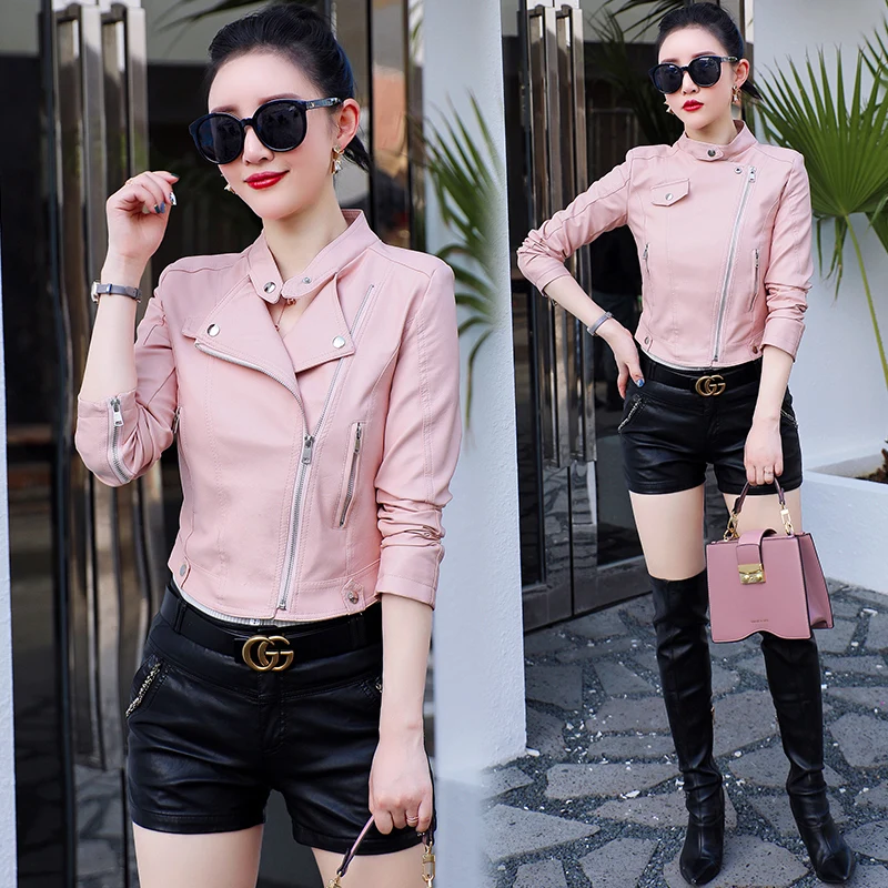 2020 New Autumn Women Pu Leather Jacket Woman Zipper Short Coat Female Black Punk Bomber Faux Leather Outwear spring Blazer