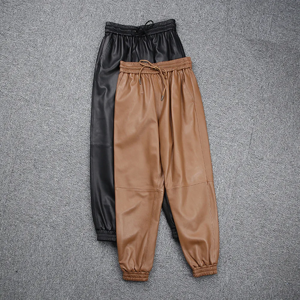 

Autumn Winter Women's High Qualty Sheepskin Genuine Leather Casual Cargo Pants B062