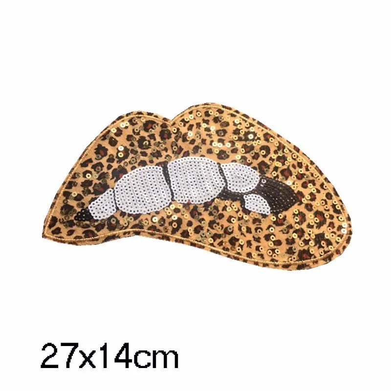 Big Leopard Print Lips Sequins Patches Sewing Embroidered Applique for Jacket Clothes Stickers Badge DIY Apparel Accessories