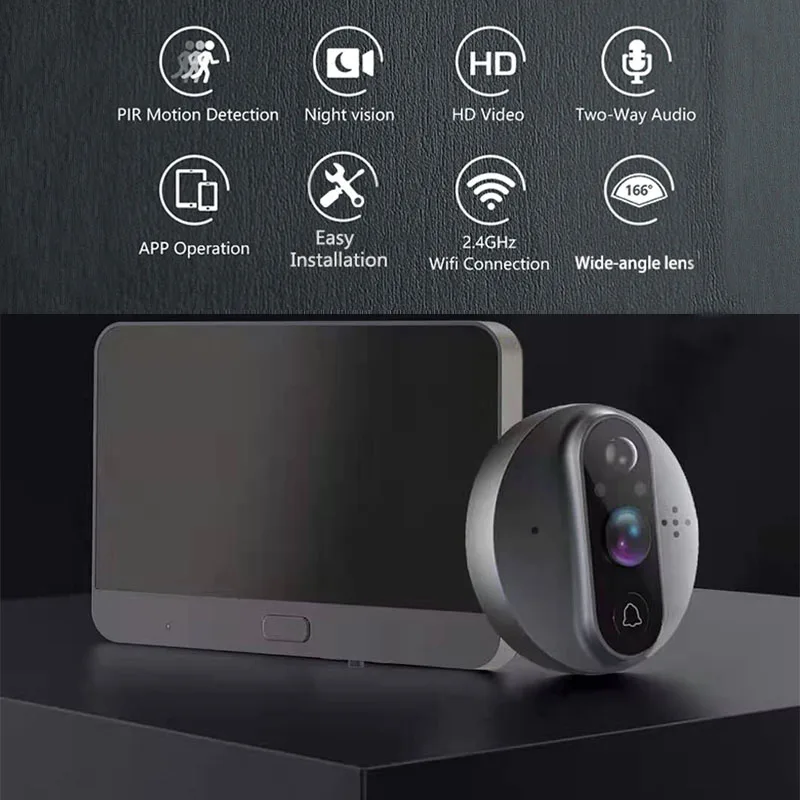 Aoskrama Tuya 1080P Wireless Video Doorbell Security Digital Peephole Camera Night Vision PIR Motion Detection Door Viewer