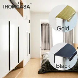 Kitchen Furniture Handles Cupboard Shoe Cabinet Pulls Drawer Door Knobs Black Gold Aluminium Alloy Hidden Handle Hardware