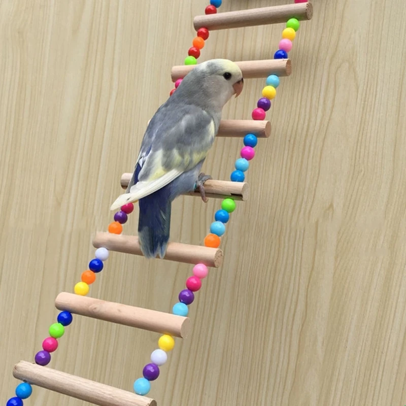 Birds Pets Parrots Ladders Climbing Toy Hanging Colorful Balls With Natural Wood Cableway Hamster Rope Parrot Bites Harness Cage