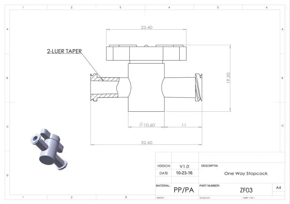 5PCS/LOT One-way Stopcock Luer Female Coupler Union (Polyprop)