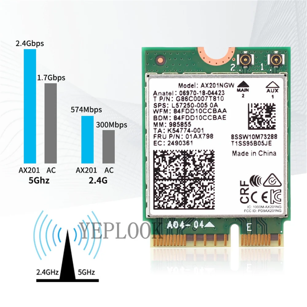 WiFi 6 Wifi Card AX201 AX201NGW 3000Mbps Dual Band 2.4Ghz/5Ghz 2.4Gbps 2400Mbps+574Mbps M.2 Key E CNVio 2 Wireless Card