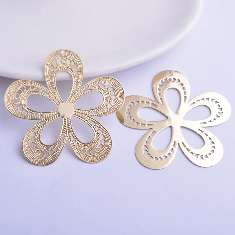 30 Stück AA2173 41mm Große Blumen-Anhänger DIY Ohrring-Anhänger Messing Hellgoldfarben Schmuckanhänger – Detail 9