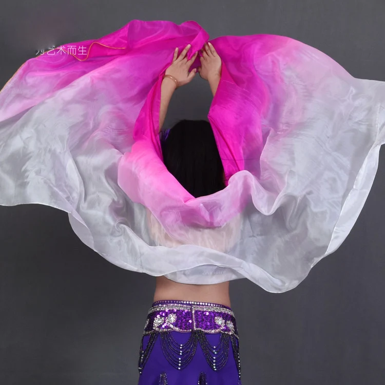 Hot sale purple and white dyed 100% pure natural silk veils for belly dance 270cm long for dancer show on the stage hand veil