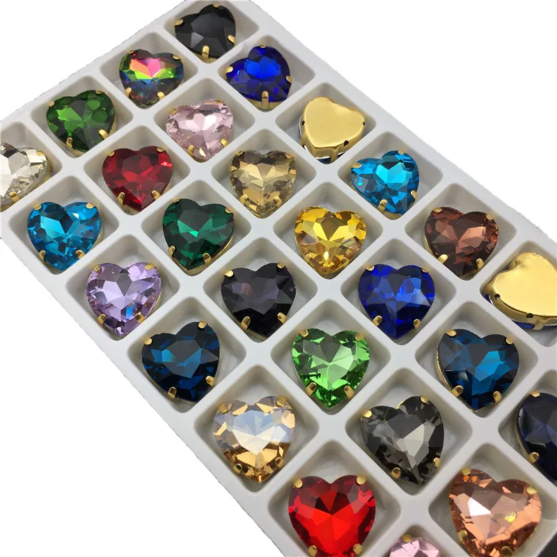 Heart shape gold claw settings 10mm 12mm 14mm 16mm 18mm 27mm glass Crystal Sew on rhinestone Crystals applique clothes diy