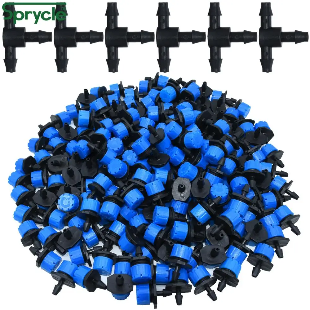 

SPRYCLE 50PCS 1/4 Inch Barbed Tee Connector w/ Adjustable Dripper Micro Drip Irrigation Droppers for Garden Watering 4/7MM Hose