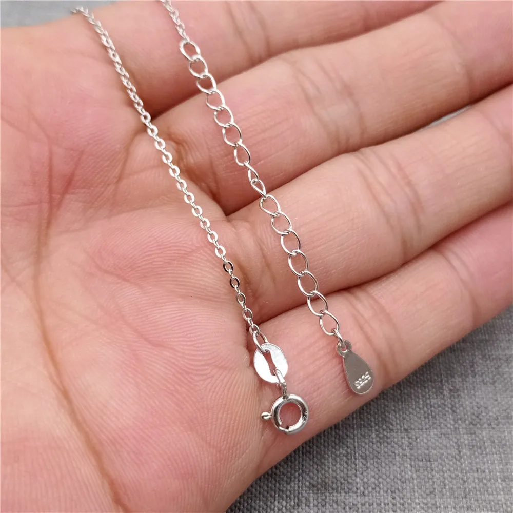 925 Sterling Silver Hammered Cable Chain Necklace w/ Rhodium Plated 1.2mm 18 Inches