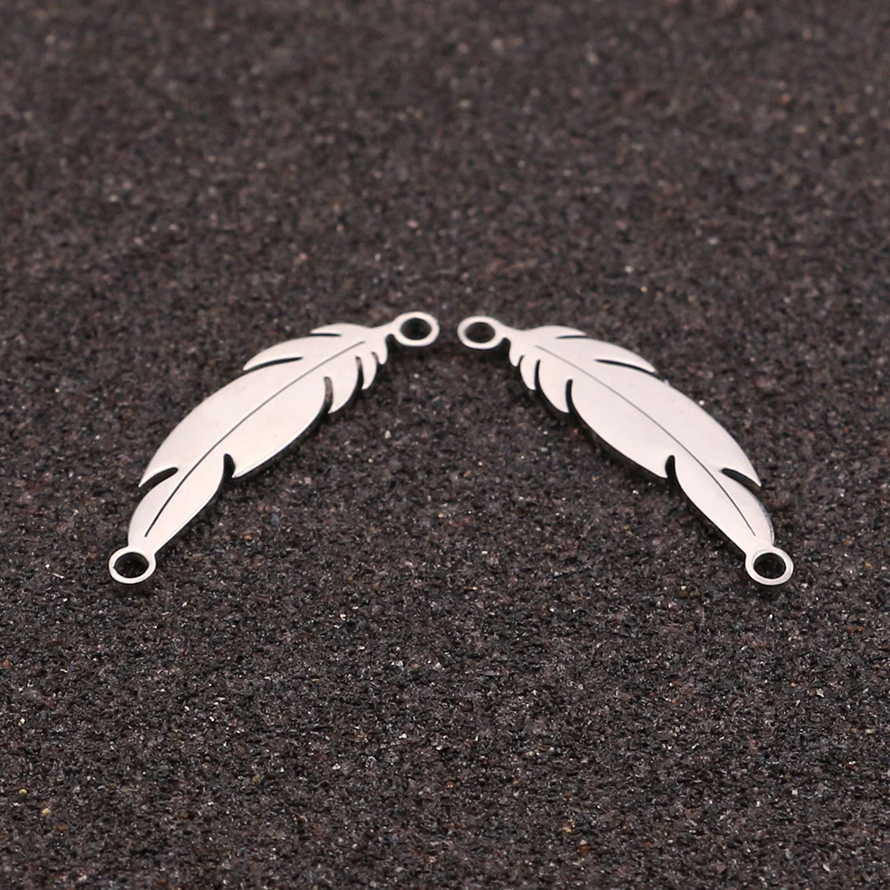 10pcs/lot Stainless Steel  feather Pendants Floating Charms  for Jewelry Making Charms Bracelet Necklace Accessories Wicca