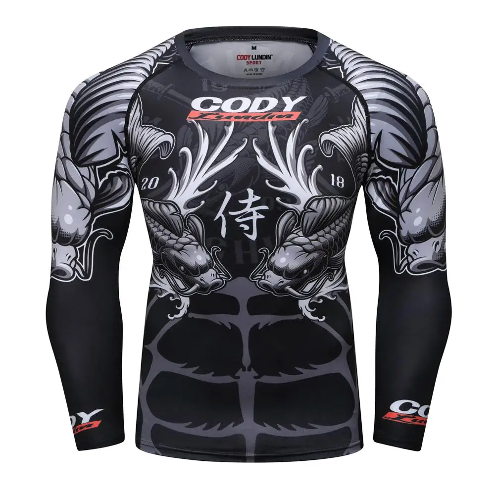 MMA T shirt Mens Rashguard Jiu Jitsu Bjj T shirt Long Sleeve Fitness Muay Thai Boxing Sport Sweater Mma Rashguard Boxing Jersey