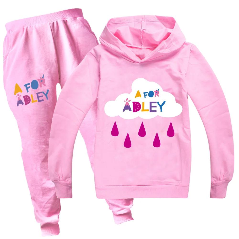 

A for Adley Girls Student Clothing Suit Boys New Cartoon Kids Sports Suit Children Hooded Long-sleeved Jacket + Trousers 2-16Y