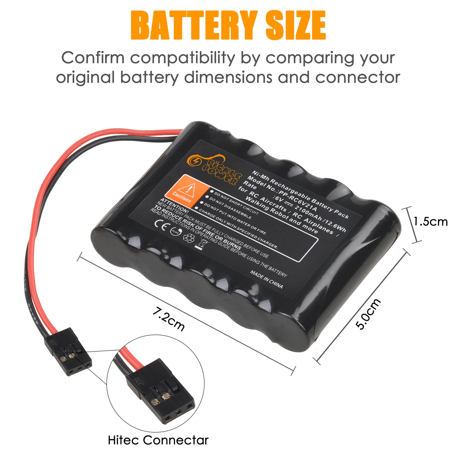 بطارية استقبال NiMH RC 6 فولت 2100 مللي أمبير في الساعة مع موصلات Hitec لطائرات RC/طائرات RC/روبوت المشي والمزيد