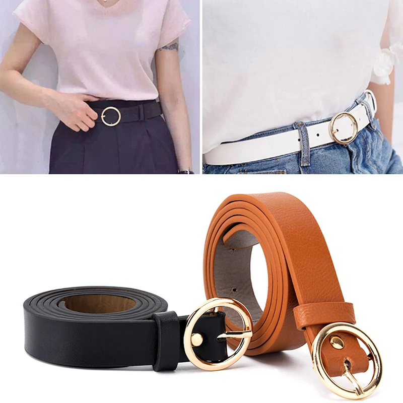 

New Women Belt Fashion Boho Lady Vintage Metal Leather Round Buckle Waist Belt Waistband All-match