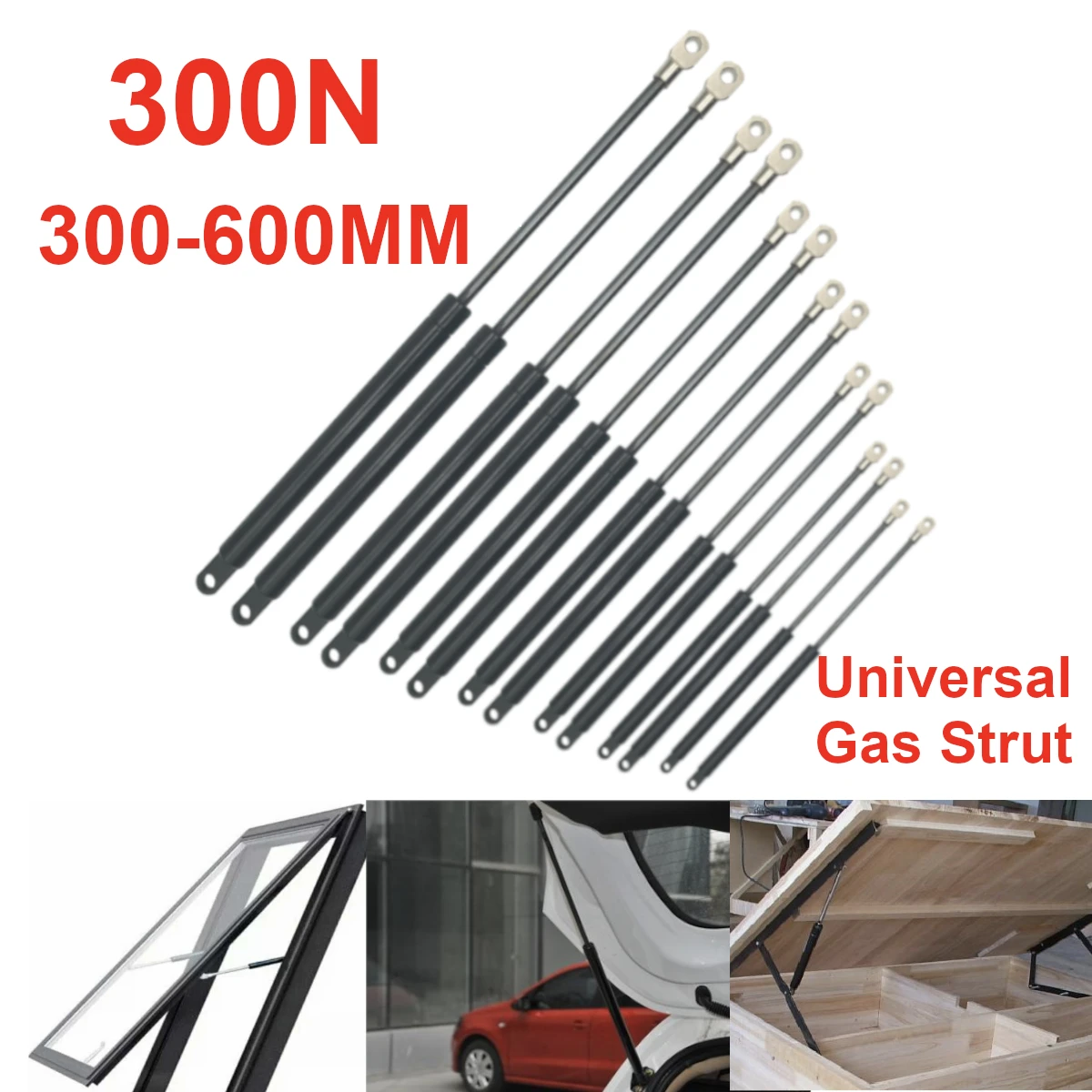 2x 300N 300-600mm Universal Car Struts Front Bonnet Hood Rear Trunk Tailgate Boot Shock Lift Strut Gas Spring Bed Window Support