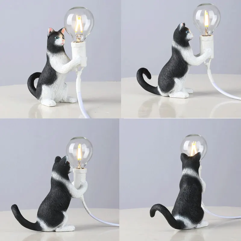 Cat Lamp Table Lamps for Bedroom Bedside Desk Lamp Resin Animal Stand Light Fixtutres Home Art Decor Living Room Night Lights