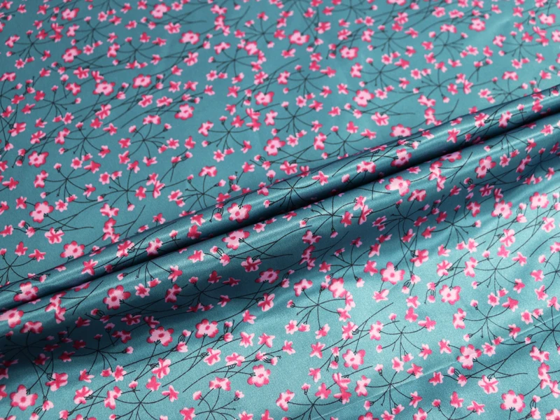 1 meter X 1.48 meter Elegant Floral Satin Fabric Soft Polyester Charmeuse Material For Scarf Headband Lining