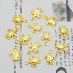 20PCS Sea Tortoise Charms Gold Color Alloy Pendant 12*16mm Turtle Feng Shui Lucky Fortune Wealth Home Office Decor